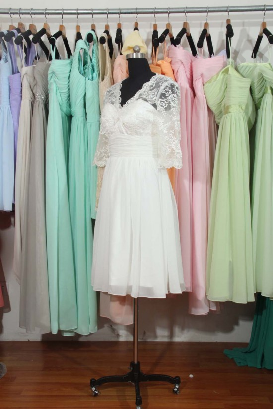 A-line V-neck Half Sleeves Chiffon and Lace Bridal Wedding Dresses WD010560 A-line V-neck Half Sleeves Chiffon and Lace Bridal Wedding Dresses WD010560