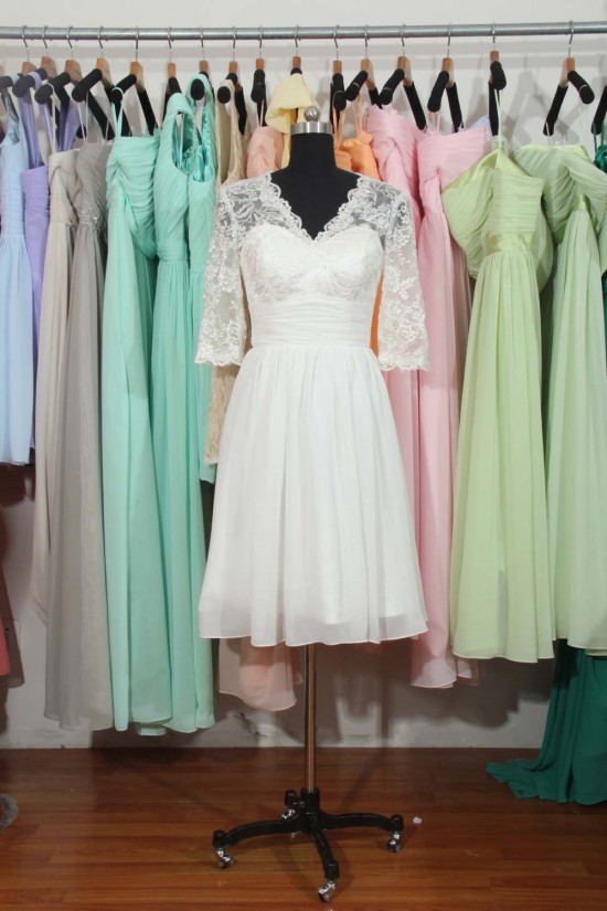 A-line V-neck Half Sleeves Chiffon and Lace Bridal Wedding Dresses WD010560 A-line V-neck Half Sleeves Chiffon and Lace Bridal Wedding Dresses WD010560
