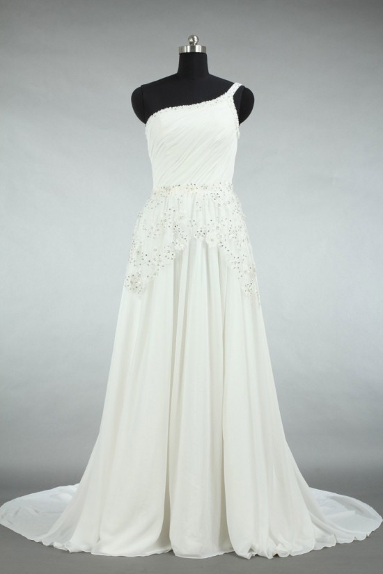 A-line One Shoulder Beaded Appliques Bridal Wedding Dresses WD010566 A-line One Shoulder Beaded Appliques Bridal Wedding Dresses WD010566