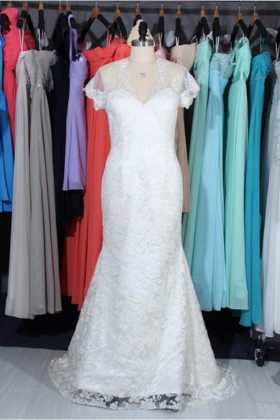 Trumpet/Mermaid V-neck Short Sleeves Lace Bridal Wedding Dresses WD010571 Trumpet/Mermaid V-neck Short Sleeves Lace Bridal Wedding Dresses WD010571