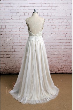 A-line Spaghetti Strap Lace Bridal Wedding Dresses WD010636