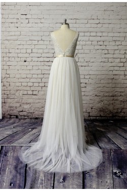 A-line V-neck Lace Bridal Wedding Dresses WD010643