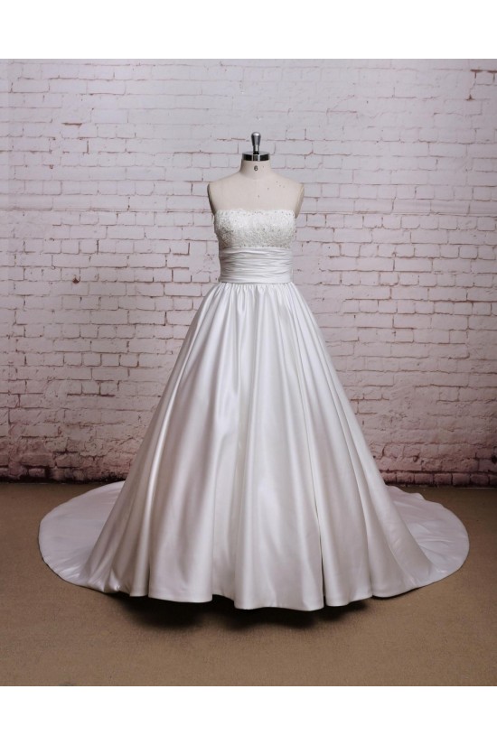 A-line Strapless Lace and Satin Bowknot Bridal Wedding Dresses WD010677 A-line Strapless Lace and Satin Bowknot Bridal Wedding Dresses WD010677