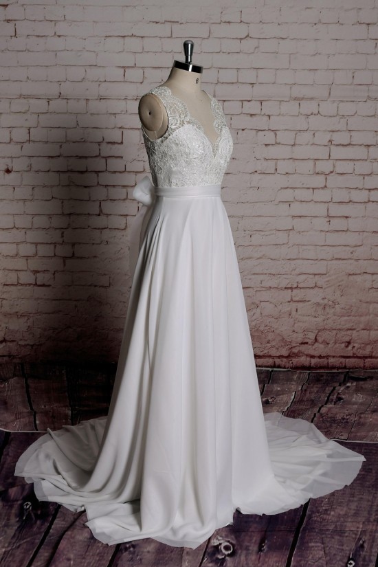 A-line V-neck Lace Bowknot Bridal Wedding Dresses WD010690 A-line V-neck Lace Bowknot Bridal Wedding Dresses WD010690