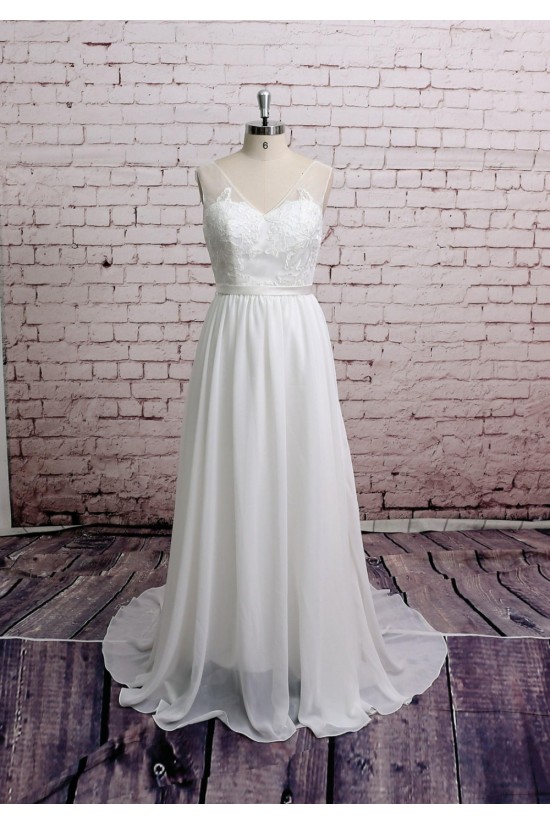 A-line V-neck Chiffon and Lace Bridal Gown Wedding Dress WD010722 A-line V-neck Chiffon and Lace Bridal Gown Wedding Dress WD010722