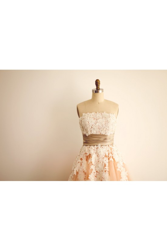 A-line Strapless Lace and Tulle Short Bridal Wedding Dresses WD010808 A-line Strapless Lace and Tulle Short Bridal Wedding Dresses WD010808