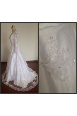 A-line Long Sleeves V-neck Bridal Wedding Dresses WD010819