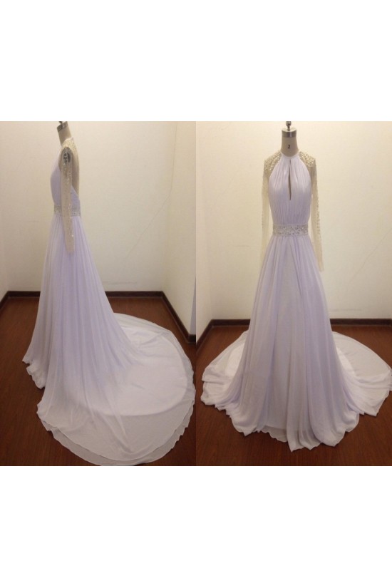 A-line Long Sleeves Beaded Chiffon Bridal Wedding Dresses WD010823 A-line Long Sleeves Beaded Chiffon Bridal Wedding Dresses WD010823