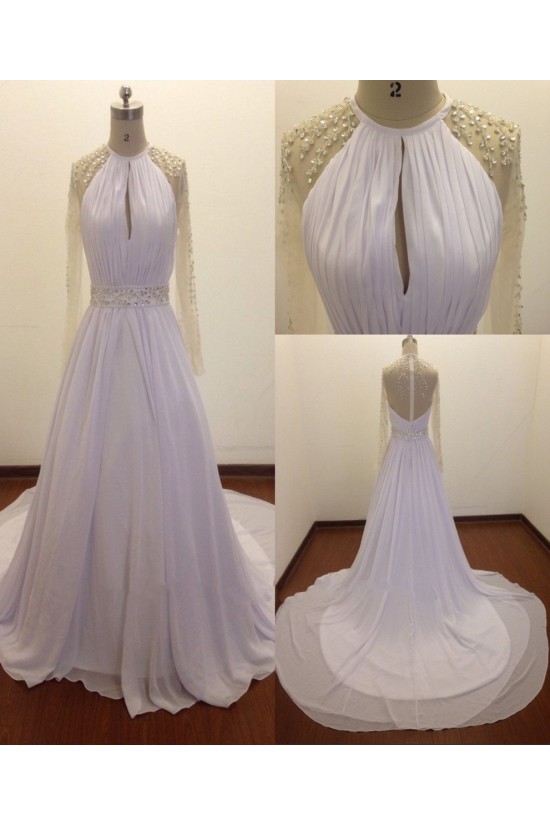 A-line Long Sleeves Beaded Chiffon Bridal Wedding Dresses WD010823 A-line Long Sleeves Beaded Chiffon Bridal Wedding Dresses WD010823
