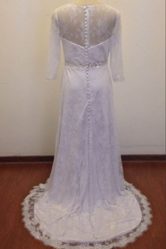 A-line 3/4 Sleeves Beaded Lace Bridal Wedding Dresses WD010830 A-line 3/4 Sleeves Beaded Lace Bridal Wedding Dresses WD010830