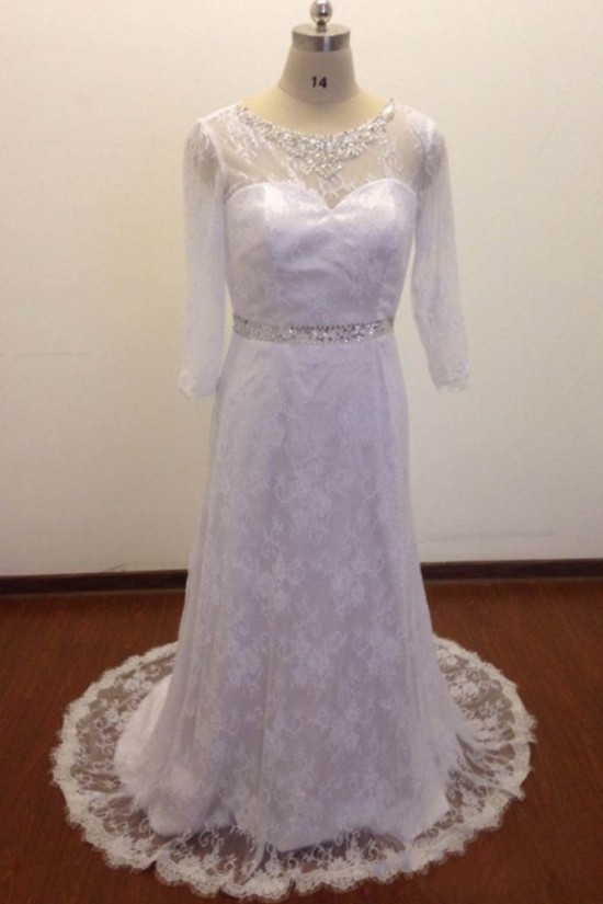 A-line 3/4 Sleeves Beaded Lace Bridal Wedding Dresses WD010830 A-line 3/4 Sleeves Beaded Lace Bridal Wedding Dresses WD010830