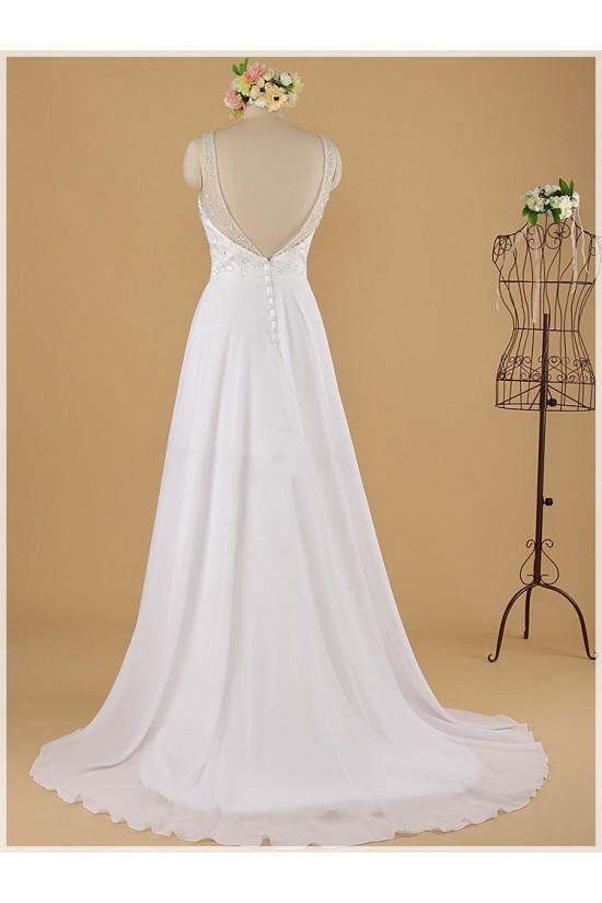 A-line V-neck Beaded Lace Bridal Wedding Dresses WD010852
