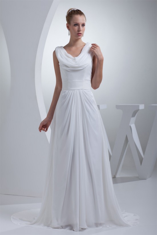 Sheath/Column Sweep Train Chiffon Wedding Dresses 2030005 Sheath/Column Sweep Train Chiffon Wedding Dresses 2030005