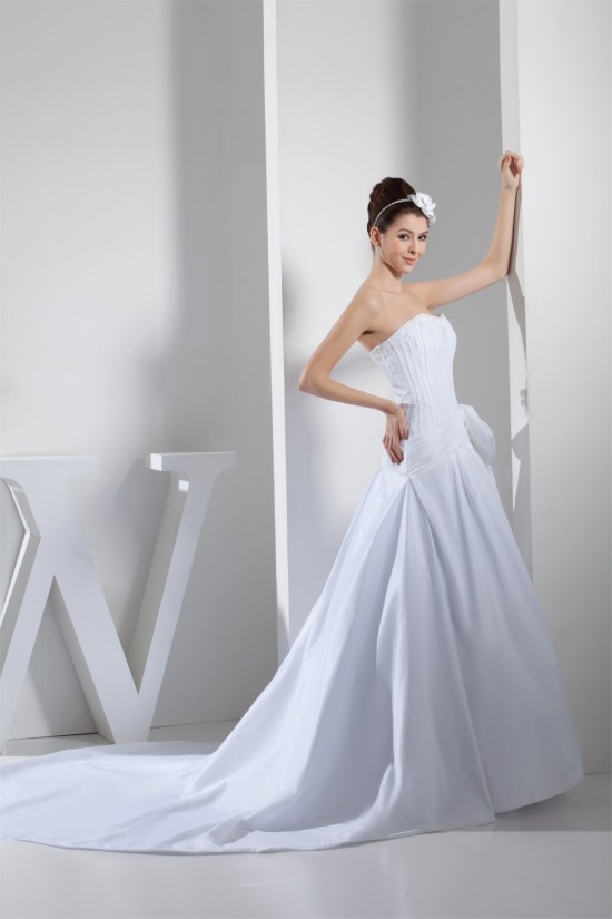 A-Line Strapless Chapel Train Beaded Taffeta Netting Wedding Dresses 2030044 A-Line Strapless Chapel Train Beaded Taffeta Netting Wedding Dresses 2030044