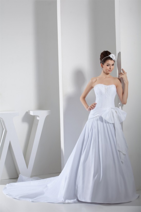 A-Line Strapless Chapel Train Beaded Taffeta Netting Wedding Dresses 2030044 A-Line Strapless Chapel Train Beaded Taffeta Netting Wedding Dresses 2030044