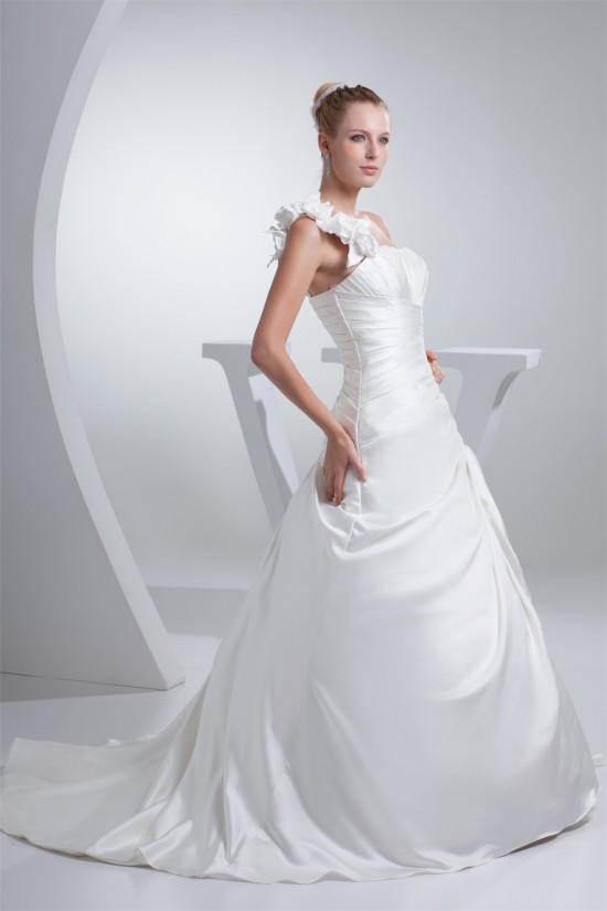 A-Line One-Shoulder Chapel Train Handmade Flowers Wedding Dresses 2030045 A-Line One-Shoulder Chapel Train Handmade Flowers Wedding Dresses 2030045