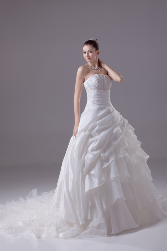 Amazing Organza Taffeta Strapless Beaded Appliques Chapel Train A-Line Wedding Dresses 2030052 Amazing Organza Taffeta Strapless Beaded Appliques Chapel Train A-Line Wedding Dresses 2030052