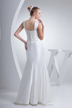 Satin Illusion Sleeves Square Floor-Length Wedding Dresses 2030053