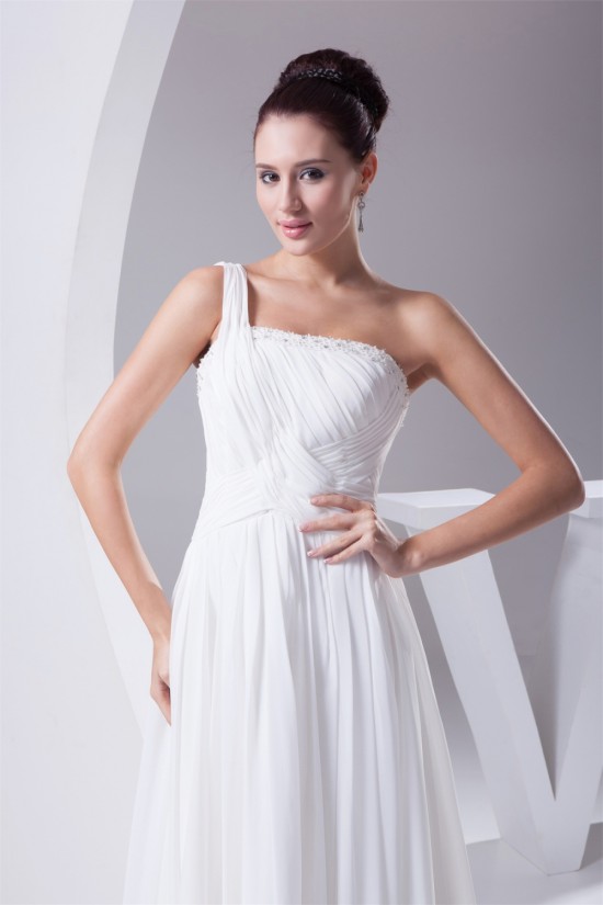 Beautiful A-Line Sleeveless Chiffon One-Shoulder Beaded Wedding Dresses 2030074 Beautiful A-Line Sleeveless Chiffon One-Shoulder Beaded Wedding Dresses 2030074