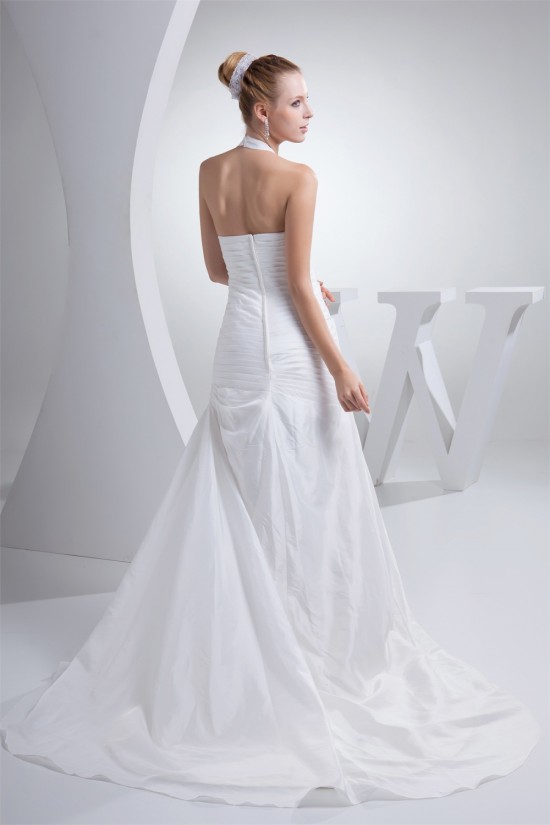 A-Line Halter Court Train Wedding Dresses 2030078