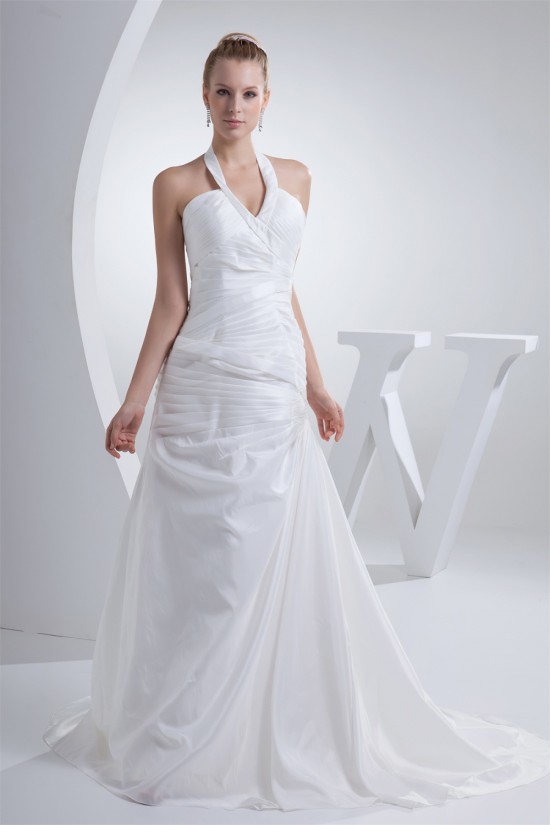 A-Line Halter Court Train Wedding Dresses 2030078