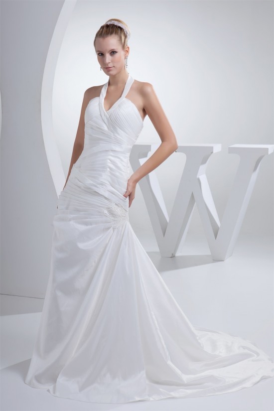 A-Line Halter Court Train Wedding Dresses 2030078