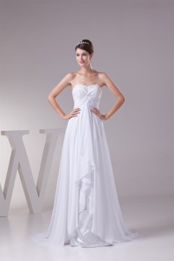 A-Line Sweetheart Beaded Appliques Chiffon Lace Wedding Dresses 2030081