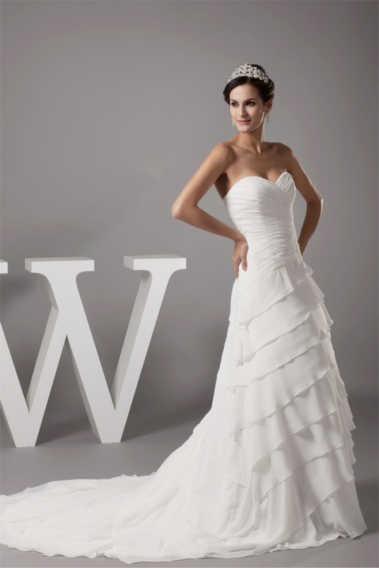 Breathtaking Sweetheart A-Line Chiffon Satin Sweet Wedding Dresses 2030086