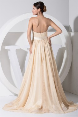 A-Line Brush Sweep Train Sweetheart Satin Organza Wedding Dresses 2030089