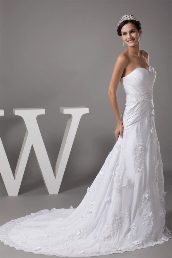 A-Line Sweetheart Chiffon Satin Lace Beaded Most Beautiful Wedding Dresses 2030096