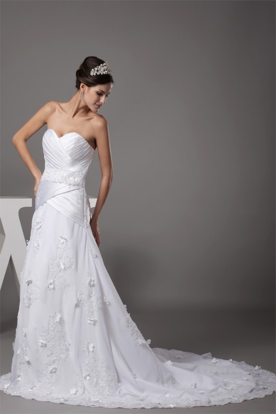 A-Line Sweetheart Chiffon Satin Lace Beaded Most Beautiful Wedding Dresses 2030096