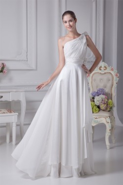A-Line One-Shoulder Beaded Chiffon Satin Silk like Satin Wedding Dresses 2030098