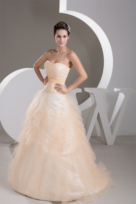 Sweetheart A-Line Sleeveless Satin Fine Netting Wedding Dresses 2031015