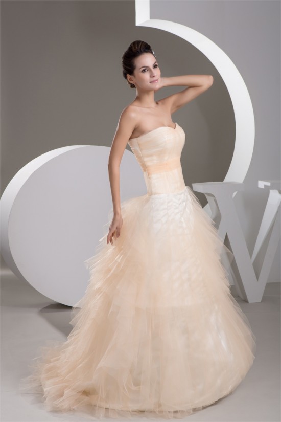 Sweetheart A-Line Sleeveless Satin Fine Netting Wedding Dresses 2031015