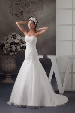 Sweetheart A-Line Sleeveless Satin Fine Netting Beaded Wedding Dresses 2031016