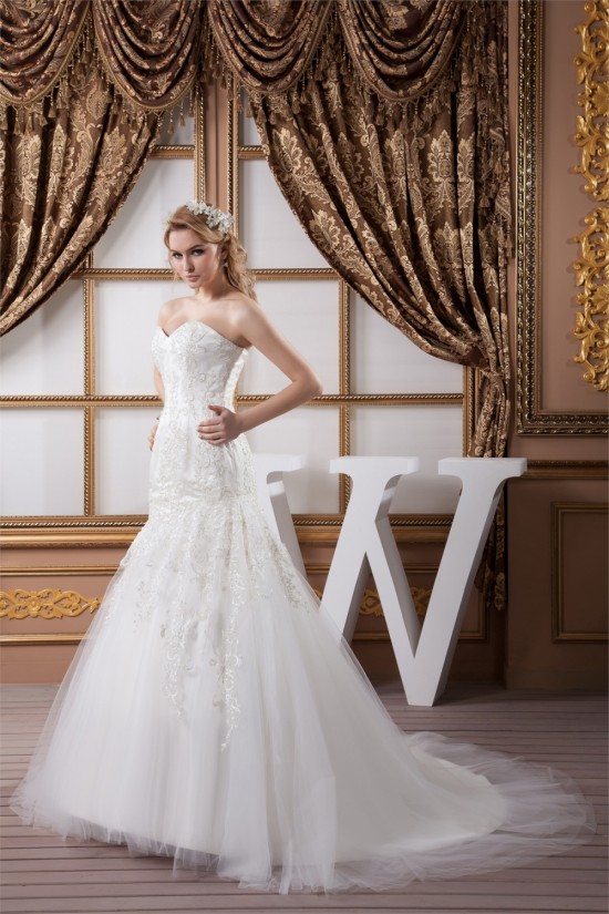 Sweetheart Sleeveless Satin Fine Netting Lace Wedding Dresses 2031017 Sweetheart Sleeveless Satin Fine Netting Lace Wedding Dresses 2031017