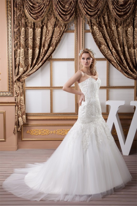 Sweetheart Sleeveless Satin Fine Netting Lace Wedding Dresses 2031017 Sweetheart Sleeveless Satin Fine Netting Lace Wedding Dresses 2031017