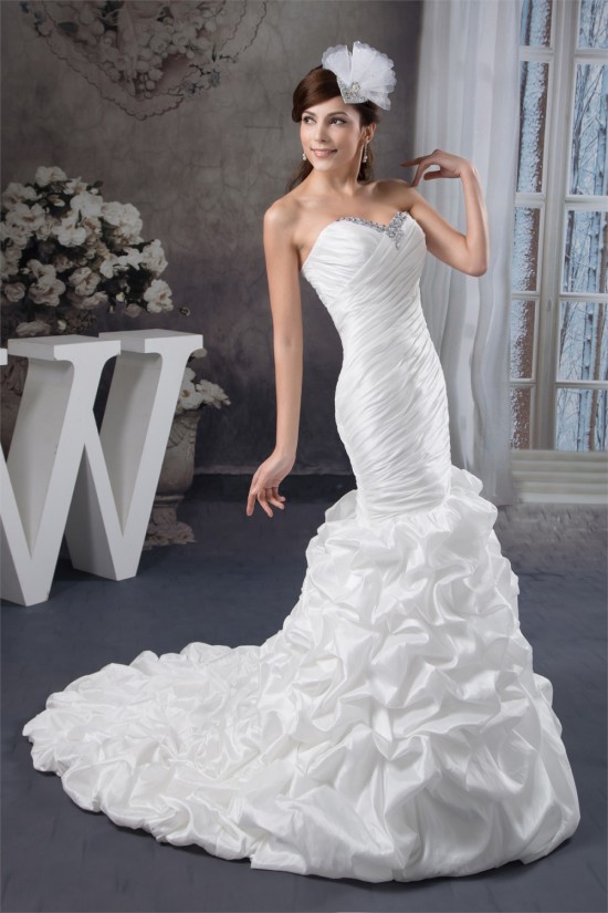 Sweetheart Mermaid/Trumpet Sleeveless Satin Taffeta Beaded Wedding Dresses 2031018 Sweetheart Mermaid/Trumpet Sleeveless Satin Taffeta Beaded Wedding Dresses 2031018