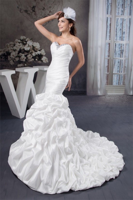 Sweetheart Mermaid/Trumpet Sleeveless Satin Taffeta Beaded Wedding Dresses 2031018 Sweetheart Mermaid/Trumpet Sleeveless Satin Taffeta Beaded Wedding Dresses 2031018