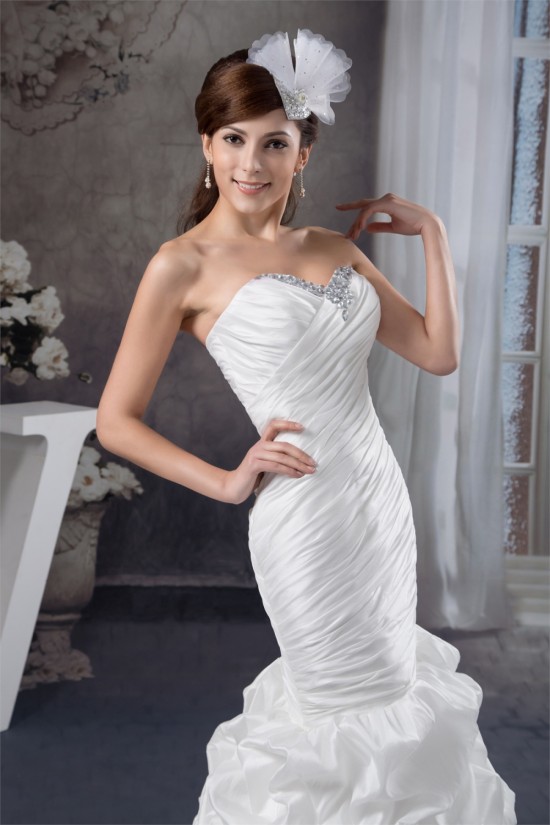 Sweetheart Mermaid/Trumpet Sleeveless Satin Taffeta Beaded Wedding Dresses 2031018 Sweetheart Mermaid/Trumpet Sleeveless Satin Taffeta Beaded Wedding Dresses 2031018