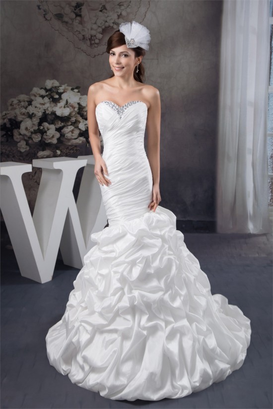Sweetheart Mermaid/Trumpet Sleeveless Satin Taffeta Beaded Wedding Dresses 2031018 Sweetheart Mermaid/Trumpet Sleeveless Satin Taffeta Beaded Wedding Dresses 2031018