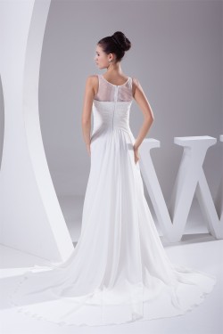 A-Line Chiffon Sweep Train Beaded Wedding Dresses 2030102