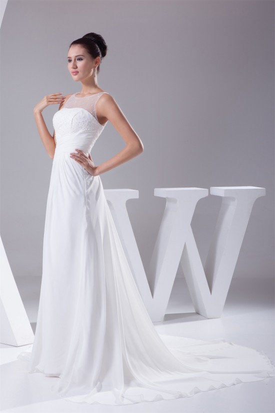A-Line Chiffon Sweep Train Beaded Wedding Dresses 2030102 A-Line Chiffon Sweep Train Beaded Wedding Dresses 2030102