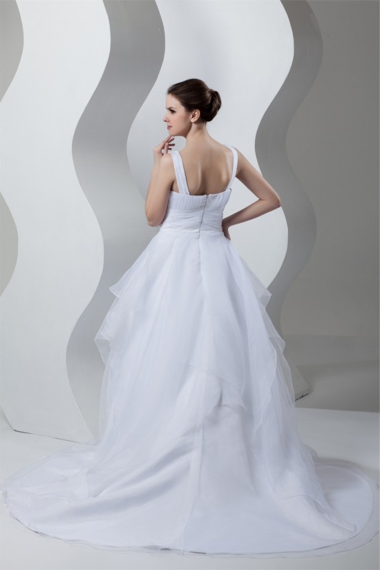 Unique Design V-Neck A-Line Satin Organza Beaded Sleeveless Wedding Dresses 2031044