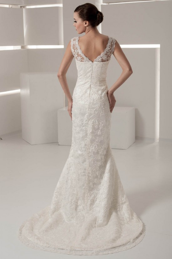 V-Neck Sleeveless Mermaid/Trumpet Satin Lace Fine Netting Wedding Dresses 2031050 V-Neck Sleeveless Mermaid/Trumpet Satin Lace Fine Netting Wedding Dresses 2031050