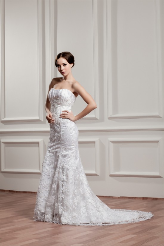 Trumpet/Mermaid Strapless Lace Court Train Beaded Wedding Dresses 2031060 Trumpet/Mermaid Strapless Lace Court Train Beaded Wedding Dresses 2031060