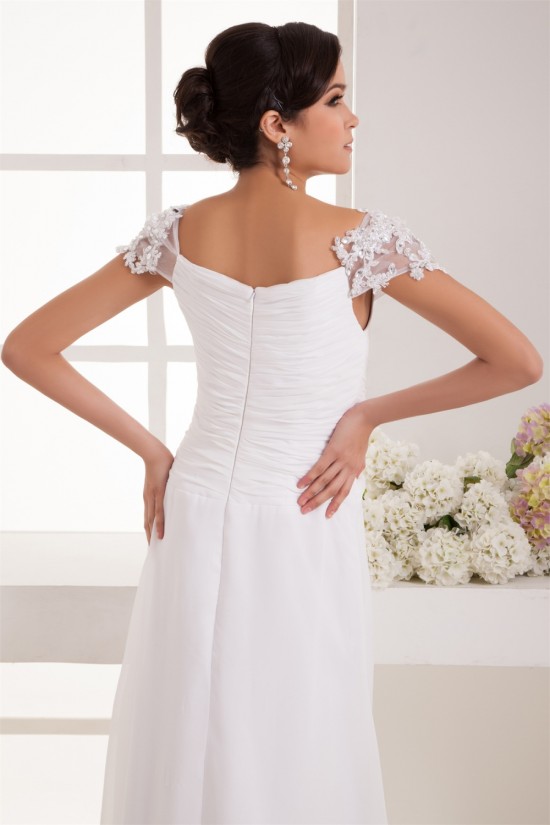 Wonderful A-Line Square Chiffon Lace Floor-Length Wedding Dresses 2031062