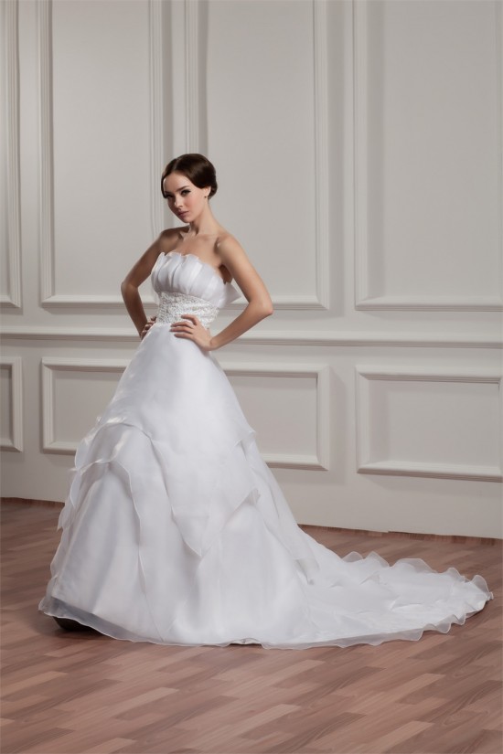 Wonderful Satin Strapless Sleeveless A-Line Beaded Wedding Dresses 2031070 Wonderful Satin Strapless Sleeveless A-Line Beaded Wedding Dresses 2031070