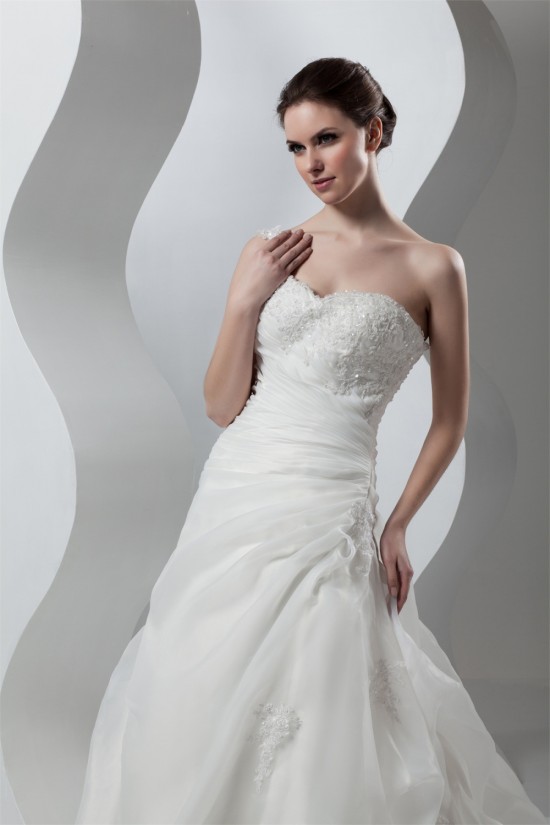 Wonderful Sleeveless A-Line One-Shoulder Satin Organza Lace Wedding Dresses 2031072 Wonderful Sleeveless A-Line One-Shoulder Satin Organza Lace Wedding Dresses 2031072