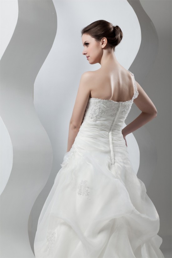 Wonderful Sleeveless A-Line One-Shoulder Satin Organza Lace Wedding Dresses 2031072 Wonderful Sleeveless A-Line One-Shoulder Satin Organza Lace Wedding Dresses 2031072